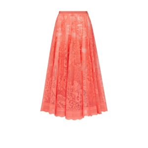 Dioriviera Flared Mid Length Skirt Coral Technical Cotton Lace
