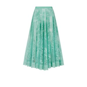 Dioriviera Flared Mid Length Skirt Aquamarina Technical Cotton Lace