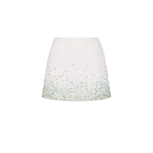 Dioriviera Miniskirt White Wool and Silk Embroidered with Aquamarina Beads