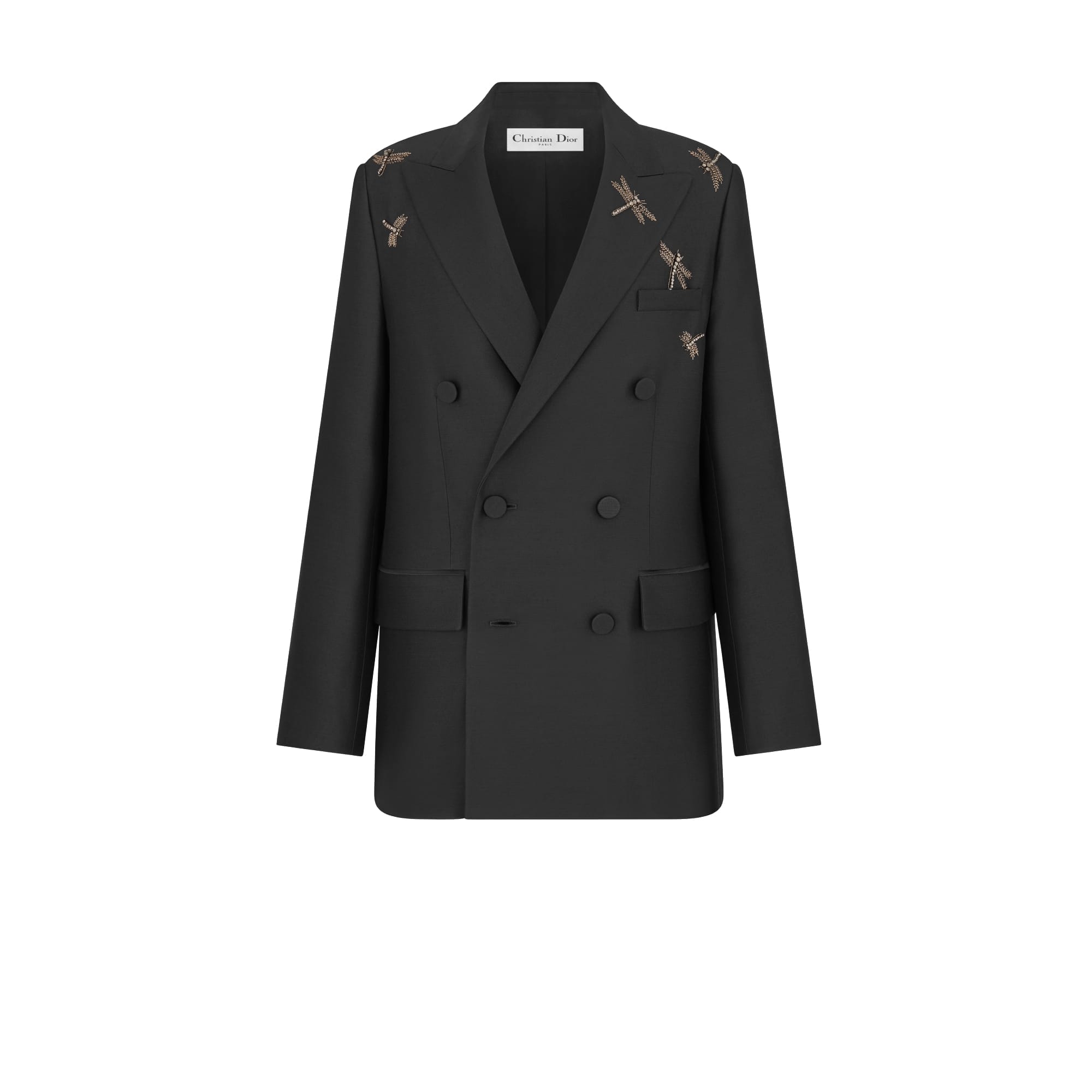 Dior Embroidered Tuxedo Jacket Black Wool and Silk Shantung with Dragonfly Motif