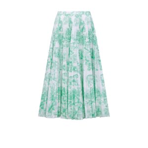 Dioriviera Pleated Mid Length Skirt White and Aquamarina Cotton Denim with Toile de Jouy Sauvage Motif