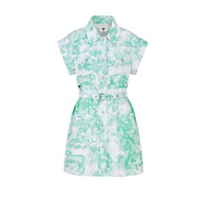 Dioriviera Short Shirtdress White and Aquamarina Cotton Denim with Toile de Jouy Sauvage Motif