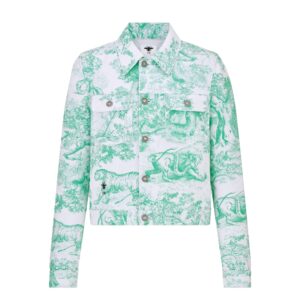 Dioriviera Jacket White and Aquamarina Cotton Denim with Toile de Jouy Sauvage Motif