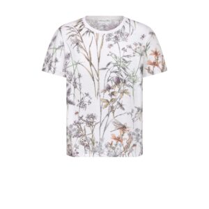 Dior T Shirt White Cotton and Linen Jersey with Multicolor Dior Herbarium Motif
