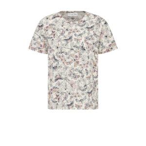 Dior T Shirt White Cotton and Linen Jersey with Multicolor Libellule Camouflage Motif