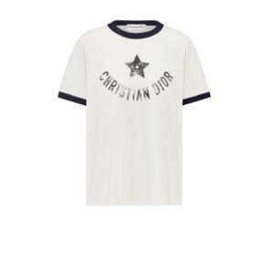 Dioriviera T Shirt Ecru and Navy Blue Cotton Jersey