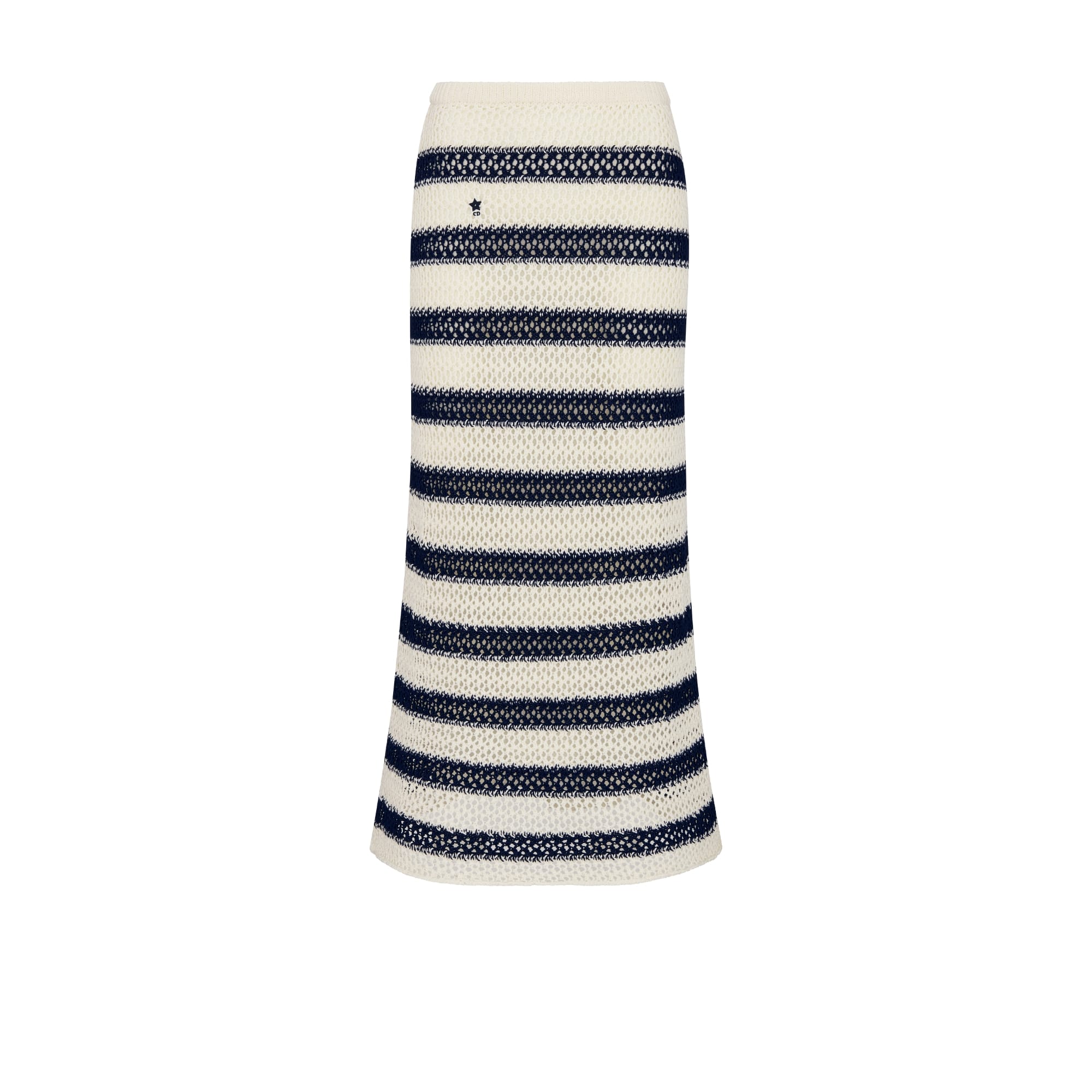 Dioriviera Straight Mid Length Skirt Ecru and Navy Blue Dior Mariniere Cotton Knit