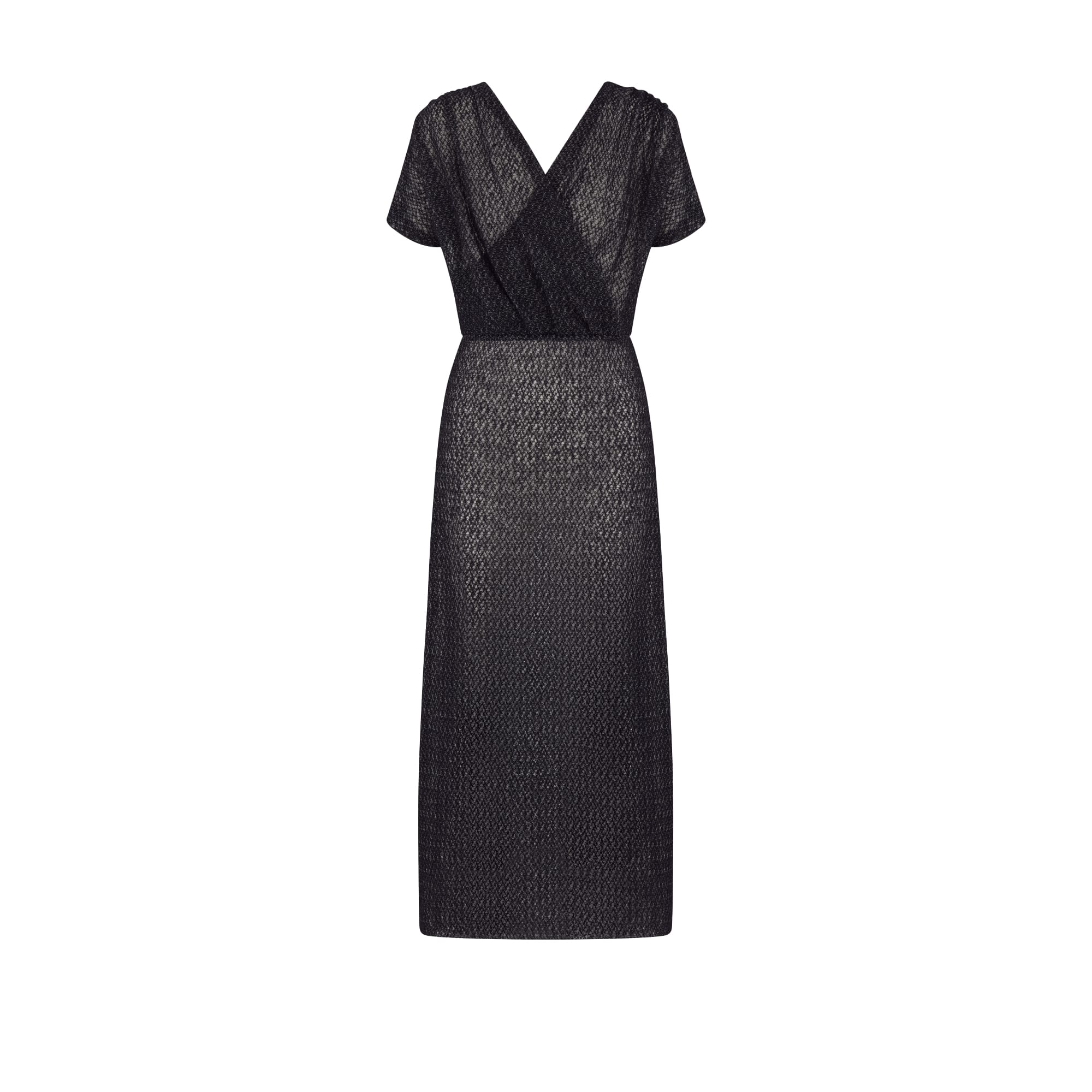 Dior Wraparound Mid Length Dress Black Openwork Mohair Alpaca and Silk Blend Knit