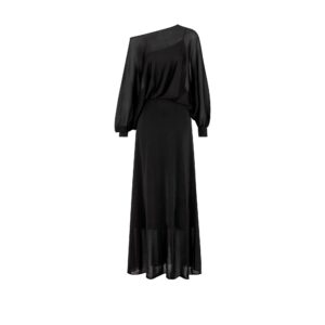 Dior Straight Cut Long Dress Black Openwork Silk Blend Knit