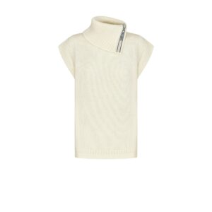 Dior Stand Collar Sleeveless Sweater Ecru Wool Blend Knit