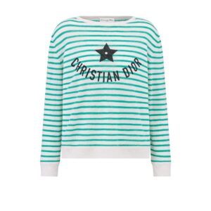 Dioriviera Sweater White and Aquamarina Linen Cashmere and Silk Knit with Dior Mariniere Motif