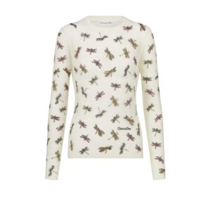 Dior Embroidered Sweater White Mohair and Alpaca Blend Knit with Multicolor Dragonfly Motif