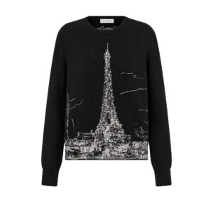 Dior Embroidered Sweater Black and White Cashmere and Silk Knit with Paris Motif
