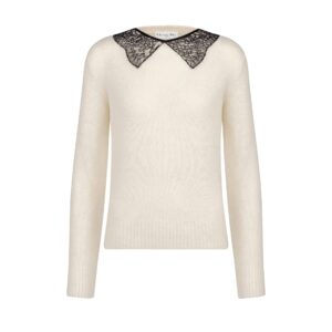 Dior Sweater Ecru Alpaca and Cashmere Knit with Black Silk Lace