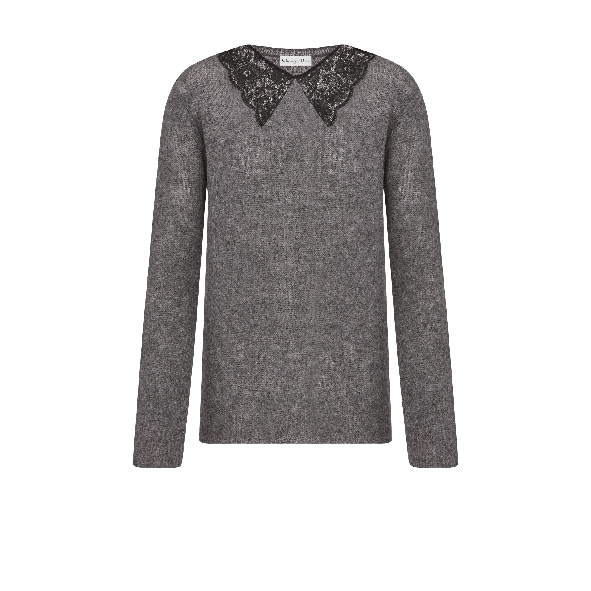 Dior Sweater Gray Cashmere Knit with Black Silk Lace