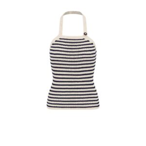 Dioriviera Backless Tank Top White and Navy Blue Cotton Ribbed Knit with Dior Mariniere Motif