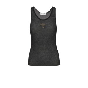 Dior Tank Top Black Cotton Technical Mesh with Bee Embroidery