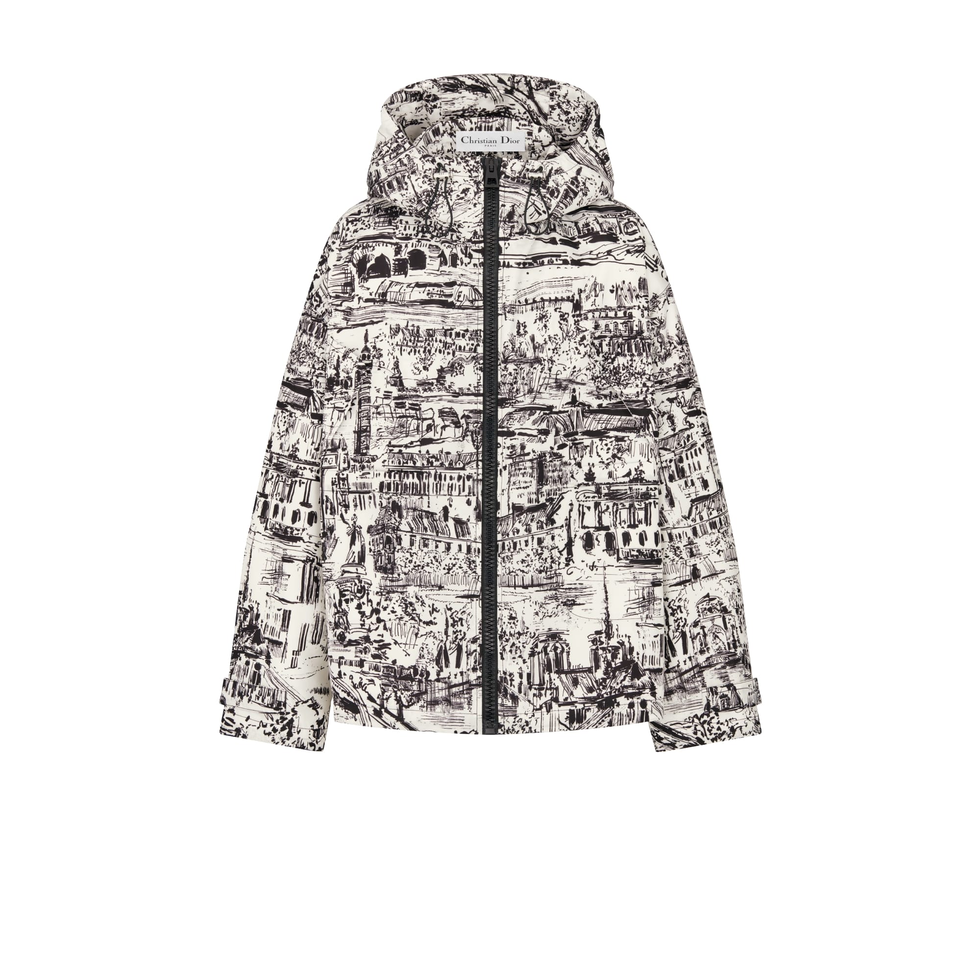 Dior Hooded Anorak White and Black Technical Taffeta Jacquard with Paris Allover Motif