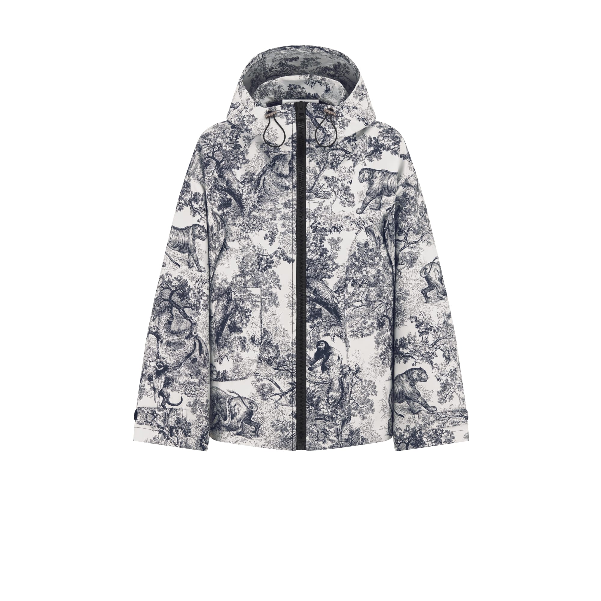 Dior Hooded Anorak Blue and White Technical Taffeta Jacquard with Toile de Jouy Motif