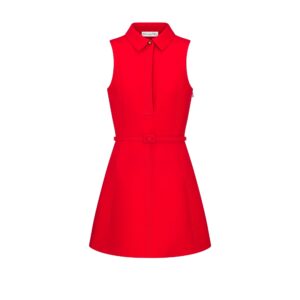 Dior Short Belted Dress Red Wool and Silk