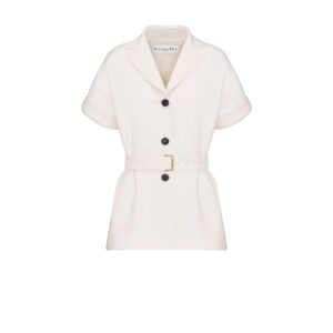 Dior Short Sleeved Belted Jacket White Wool and Silk