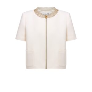 Dior Embroidered Cropped Jacket White Wool and Silk
