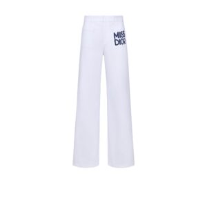 Dior Flared Pants White Cotton Denim with Blue Miss Dior Graffiti Motif