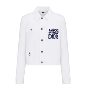 Dior Jacket White Cotton Denim with Blue Miss Dior Graffiti Motif