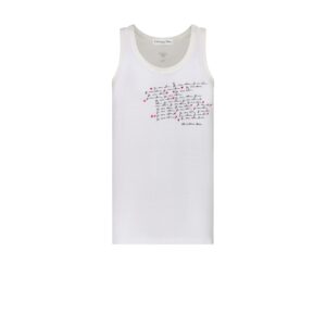 Dioramour Embroidered Tank Top White Cotton and Linen Jersey with Black and Red Je Vous Adore Motif