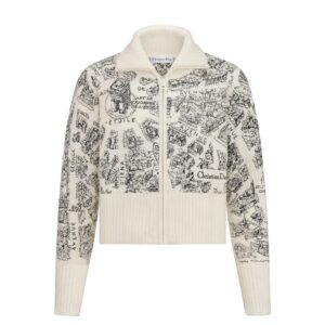 DiorAlps Mock Neck Cardigan White and Black Wool and Cashmere Knit with Plan de Paris Motif