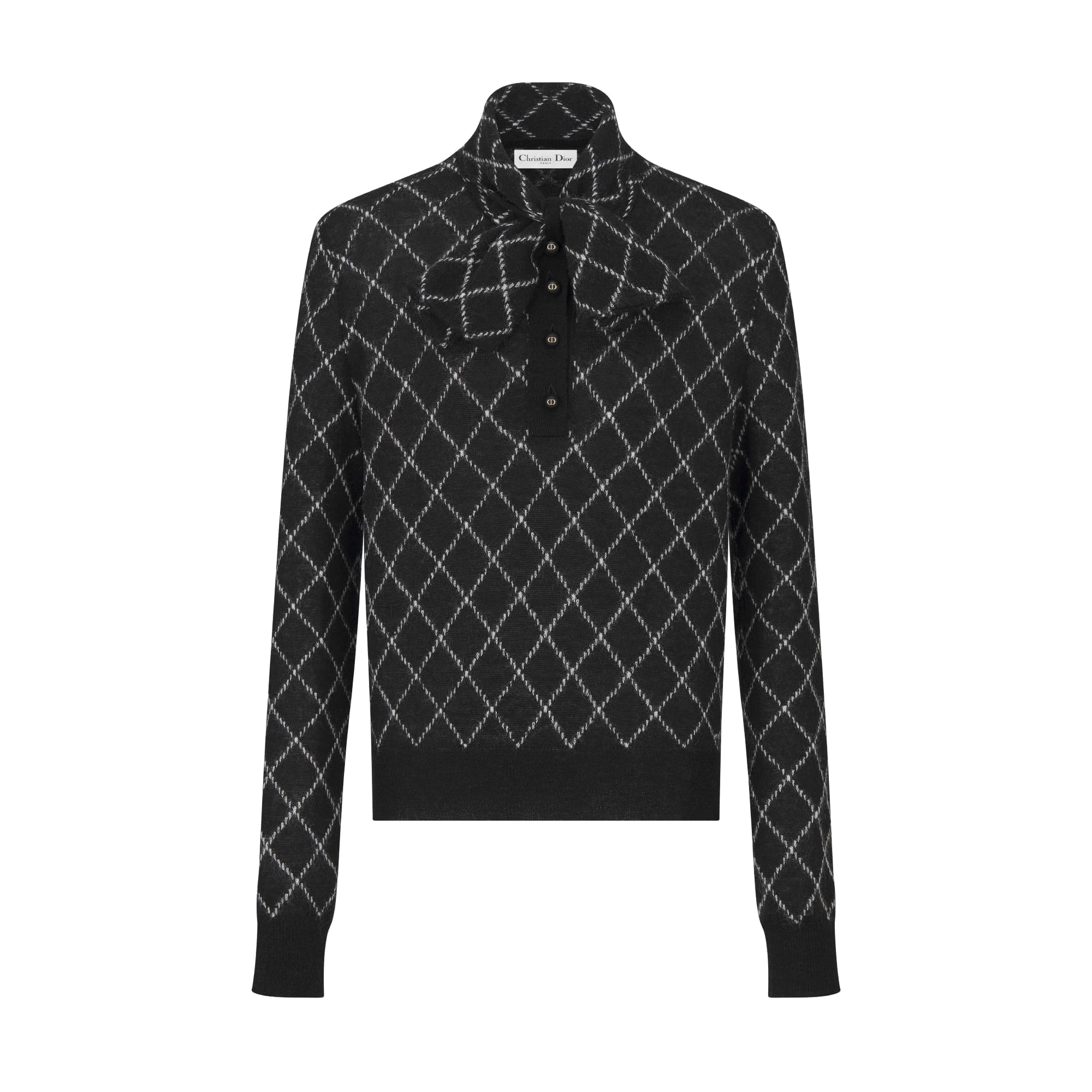 Dior Tied Collar Sweater Black and White Check'n'Dior Mohair and Alpaca Blend Knit