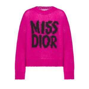 Dior Oversized Sweater Fuchsia Cashmere and Silk Knit with Black Miss Dior Graffiti Motif