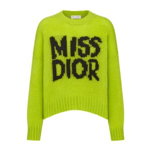 Dior Oversized Sweater Cobalt Green Cashmere and Silk Knit with Black Miss Dior Graffiti Motif