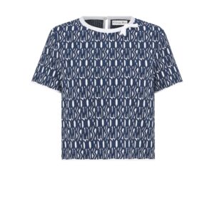 Dior Short Sleeved Sweater White Technical Knit with Navy Blue Miss Dior Allover Motif