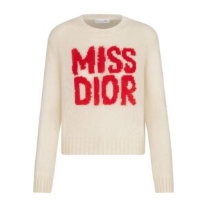 Dior Sweater Ecru Cashmere and Silk Knit with Red Miss Dior Graffiti Motif
