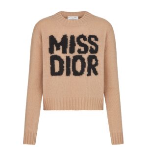 Dior Sweater Pale Pink Cashmere and Silk Knit with Black Miss Dior Graffiti Motif