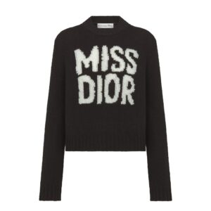 Dior Sweater Black Cashmere and Silk Knit with White Miss Dior Graffiti Motif