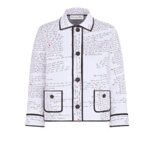 Dioramour Cropped Jacket White Technical Knit with Black and Red Je Vous Adore Motif
