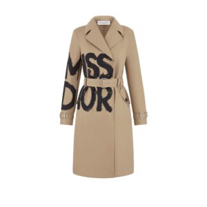 Dior Trench Coat Beige Cotton Gabardine with Black Miss Dior Graffiti Motif