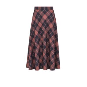 Dior Flared Mid Length Skirt Pink Gray and White Check'n'Dior Virgin Wool