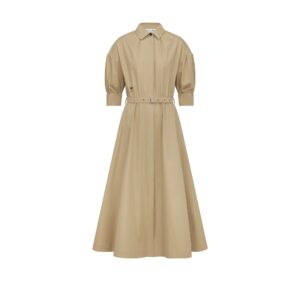 Dior Flared Mid Length Dress Beige Cotton Gabardine