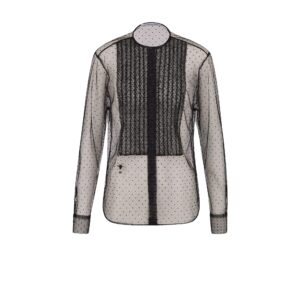 Dior Sheer Blouse with Plastron Black Plumetis Tulle