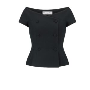 Dior Off The Shoulder Jacket Black Double Breasted Wool and Silk