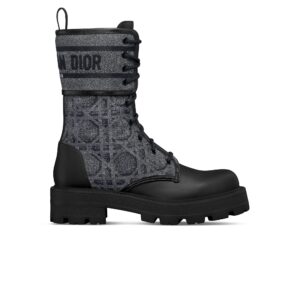 Dior D-Major Ankle Boot Black Calfskin with Gray Embroidered Cannage Cotton