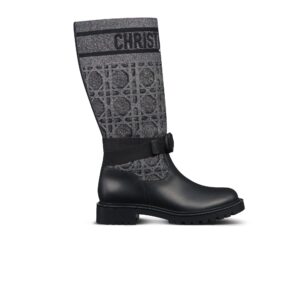 Dior D-Major Boot Black Calfskin with Gray Embroidered Cannage Cotton