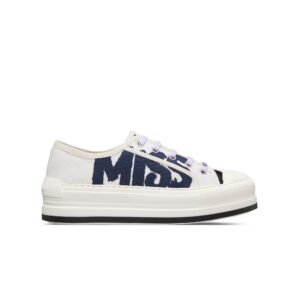 Walk'n'Dior Platform Sneaker White and Deep Blue Embroidered Cotton