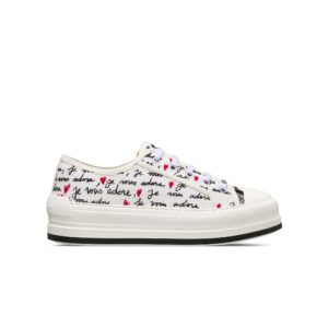 Dioramour Walk'n'Dior Platform Sneaker White Cotton with Embroidered Black and Red Je Vous Adore Motif