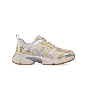 Dior Chrono Sneaker Beige Mesh with Gold-Tone and Silver-Tone Laminated Leather-Effect Panels
