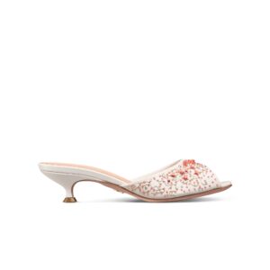 Dioriviera D-Dream Heeled Slide White Lambskin Embroidered with Coral Beads and Silver-Tone Strass