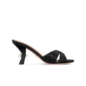 Dior Tribales Heeled Slide Black Suede Goatskin and Strass